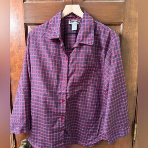 DERANGED VTG Button Dark Red front plaid shirt. Size 2x.